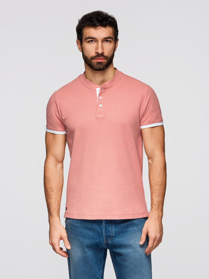 Tricou polo fără guler pentru bărbați - roz V7 OM-TSCT-0156