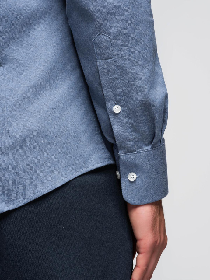 Pánská košile SLIM FIT z dekorativní tkaniny - modrá V1 OM-SHCS-0175