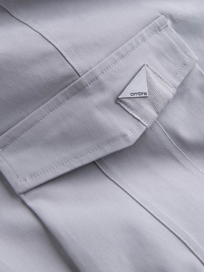 Pantaloni cargo STRAIGHT LEG pentru bărbați cu broșă triunghiulară în buzunar - gri V3 OM-PACG-0196