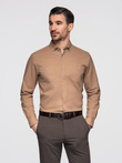 Men's linen shirt with classic collar and pockets REGULAR FIT - light brown V7 OM-SHCS-0134