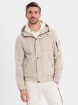 Functional men's transitional jacket with hood - beige V3 OM-JANP-0225
