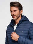 Men's quilted jacket with high zipped hood - black V1 OM-JAHP-0238