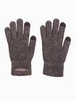 Men's knitted gloves with wool - brown melange V2 OM-ACGL-0110
