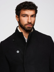 Men's coat with high collar and asymmetrical fastening - black V2 OM-COWC-0141