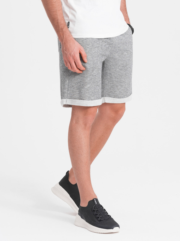 Men's LOOSE FIT melange fabric shorts - gray V6 OM-SRSK-0116