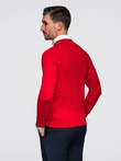 Men's sweater with a "v-neck" neckline with a shirt collar - red V4 OM-SWSW-0102