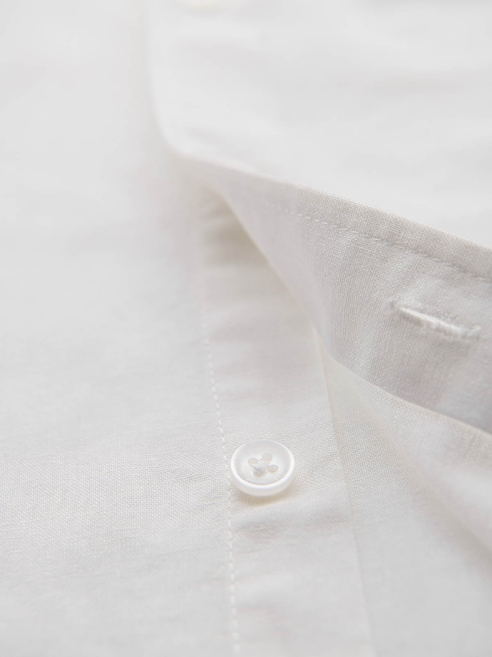 Men's short-sleeved linen-cotton shirt with pocket - broken white V1 OM-SHSS-0167