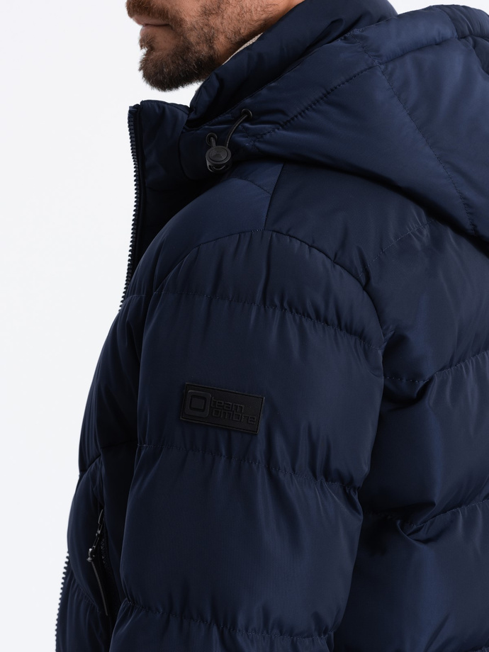 Pánská zimní bunda s neobvyklým prošíváním - tmavě modrá V4 OM-JAHP-0127