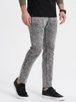 Men's marbled denim pants with raw-leg SLIM FIT - grey V1 OM-PADP-0146