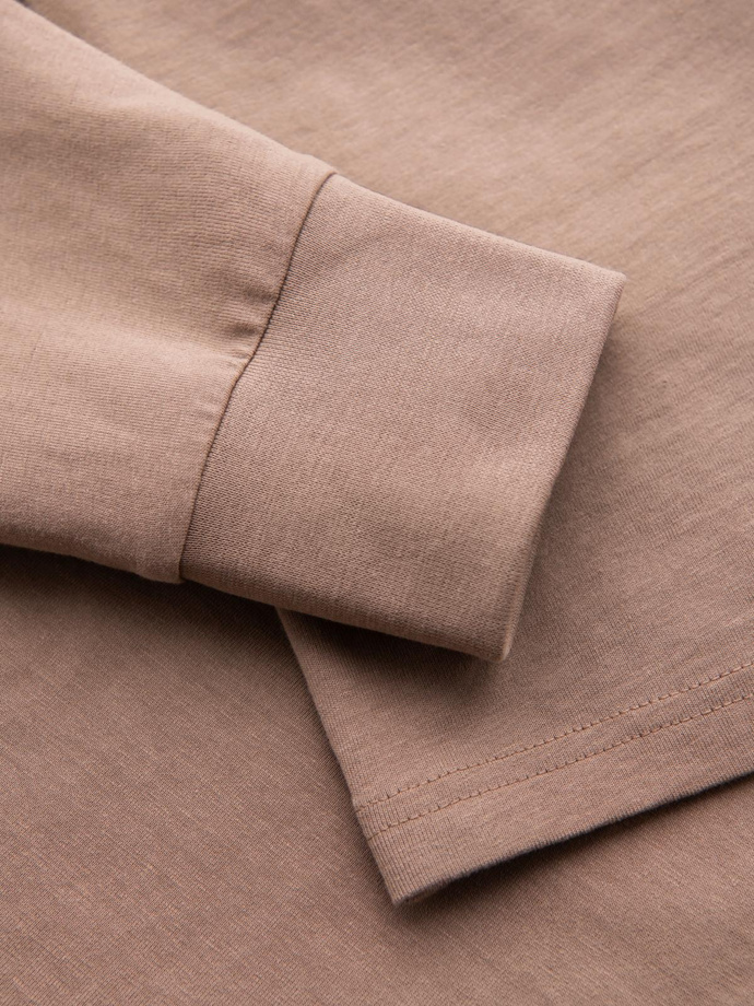 Polo bărbătesc structurat cu mânecă lungă și patch-uri - maro V4 OM-POLS-0131