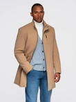 Structured fitted coat for men with high collar - light brown V4 OM-COWC-0136