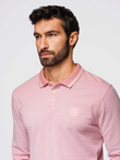 Polo bărbați melange cu mânecă lungă și broderie - roz melange V2 OM-POLS-0129