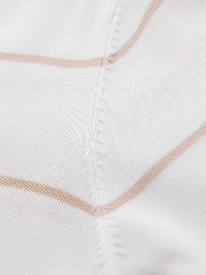 Men's horizontal striped polo longsleeve with viscose - white and beige V4 OM-POLS-0146