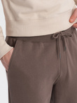 Pantaloni de trening pentru bărbați cu cusături și fermoar pe picior - maro V4 OM-PASK-0147