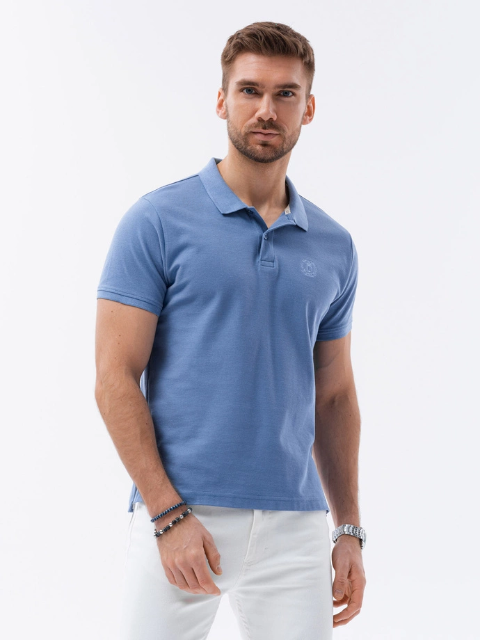 Tricou polo bărbătesc din tricot piqué - albastru V16 S1374