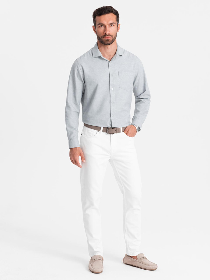 Cămașă bărbătească REGULAR FIT cu buzunar - gri deschis melange V2 OM-SHCS-0148