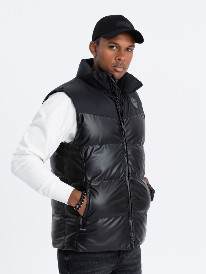 Tricou bărbătesc matlasat fără mâneci lucios - negru V1 OM-JAVJ-0113