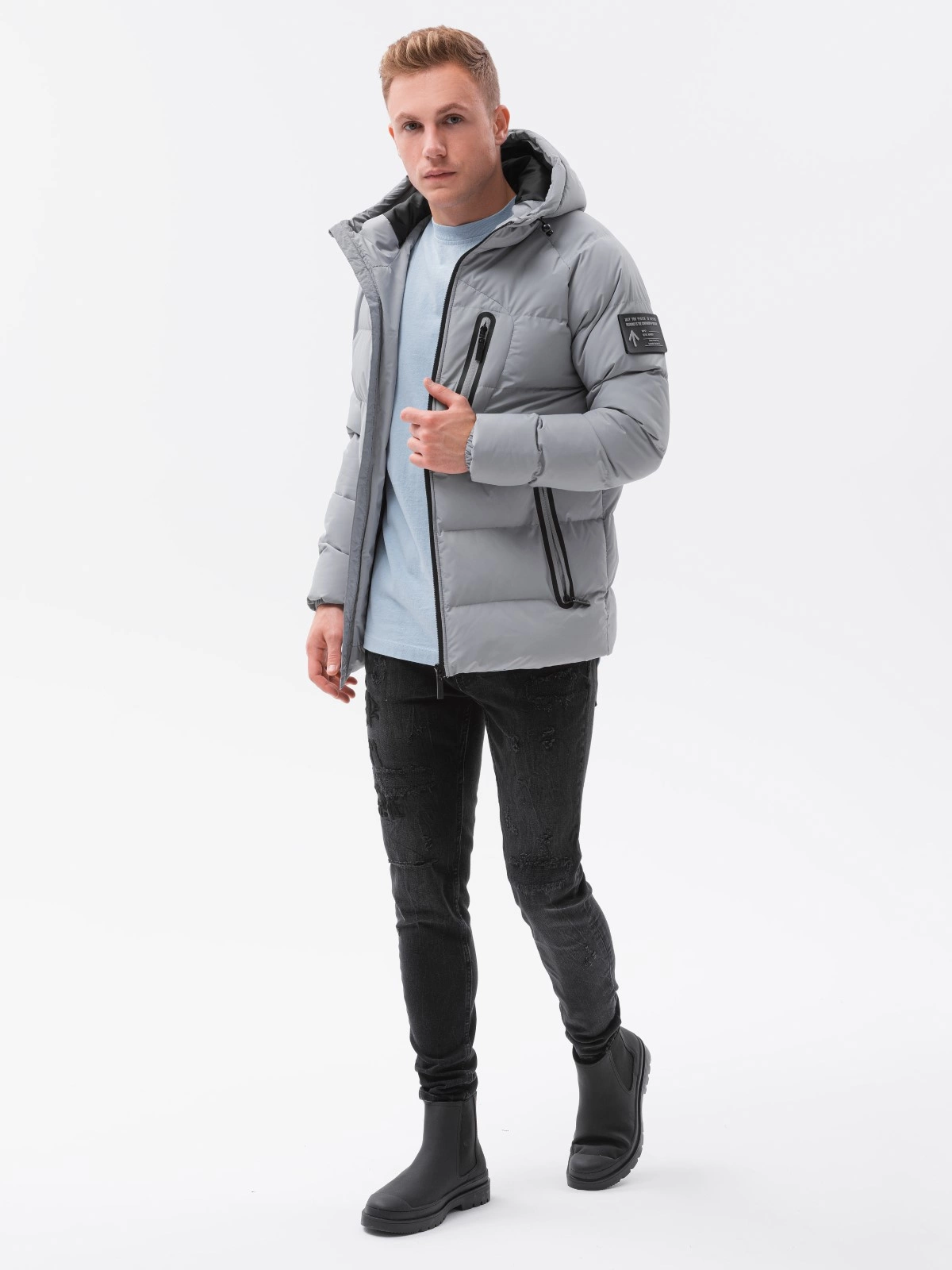 Men's winter jacket - grey C502 | Ombre.com - Men's clothing online