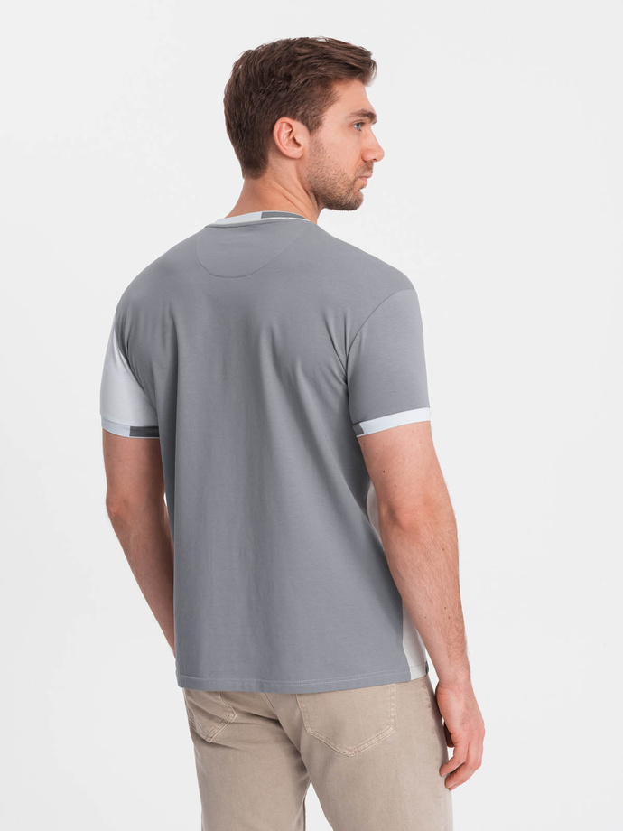 Men's t-shirt with elastane with colored sleeves - gray V4 OM-TSCT-0176