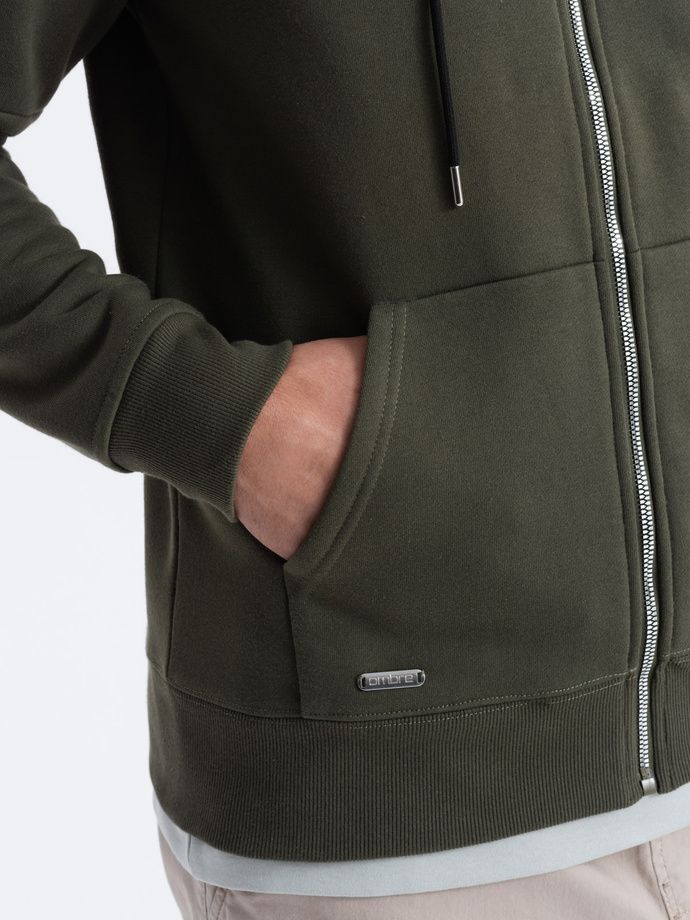 Men's unbuttoned hooded sweatshirt - olive V2 OM-SSZP-22FW-003