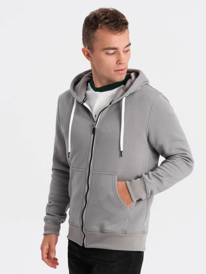 BASIC men's unbuttoned hooded sweatshirt - grey V5 OM-SSBZ-0118