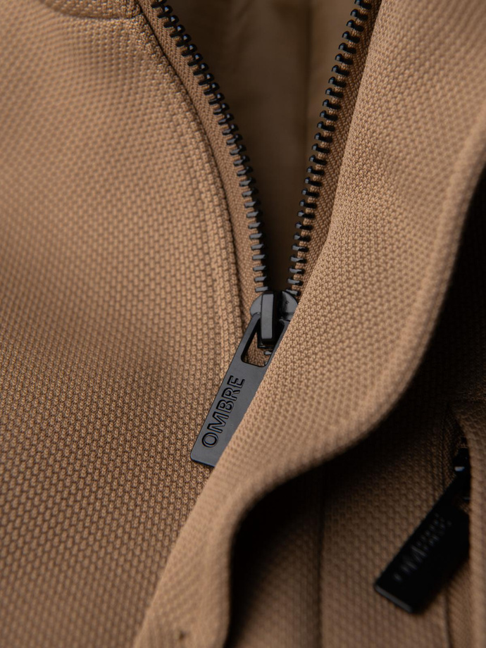 Structured fitted coat for men with high collar - light brown V4 OM-COWC-0136