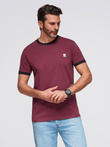 Men's T-shirt with contrasting stripes - maroon V2 OM-TSCT-0115