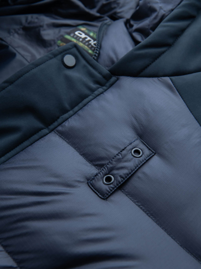 Pánska prešívaná dlhá bunda s veľkými vreckami - tmavomodrá V4 OM-JALJ-0165