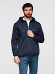 Men's lightweight jacket of combined materials with hood and decorative quilting - navy blue V4 OM-JANP-0160