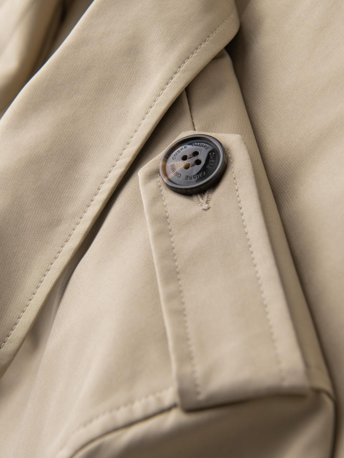 Elegantní pánský plášť SLIM FIT s páskem - béžový V1 OM-COSC-0126