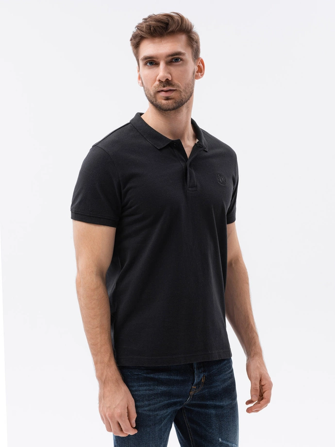 Tricou polo bărbătesc din tricot piqué - negru V1 S1374