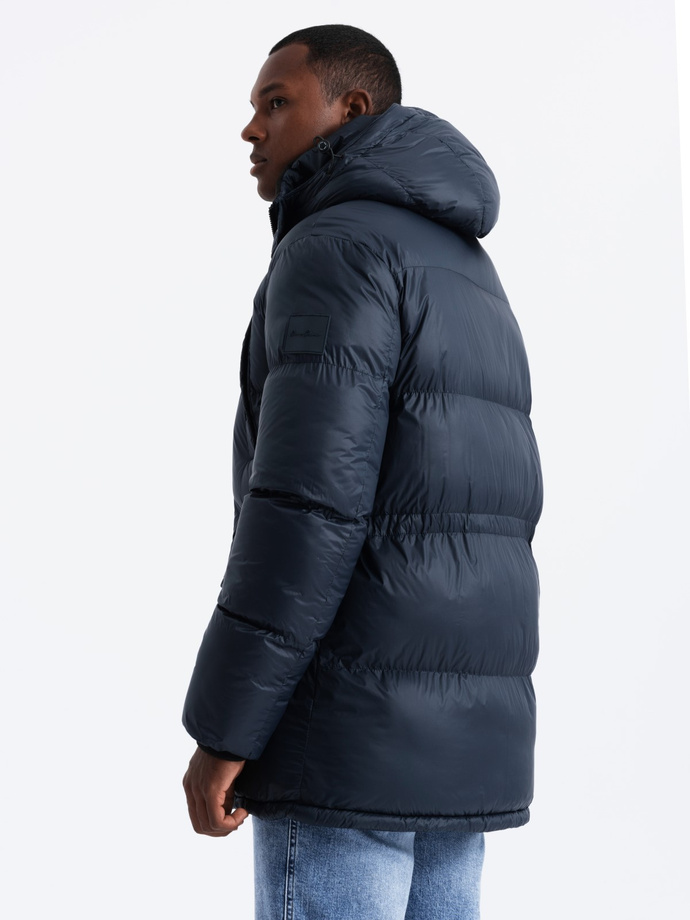 Jachetă puffer lungă pentru bărbați cu buzunare - albastru marin V3 OM-JALJ-0186