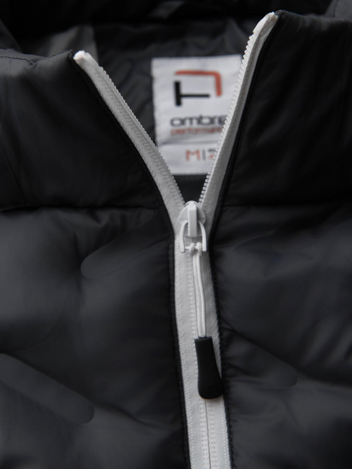 Pánska prešívaná bunda s odnímateľnou kapucňou - grafitová a biela V3 OM-JALP-0206