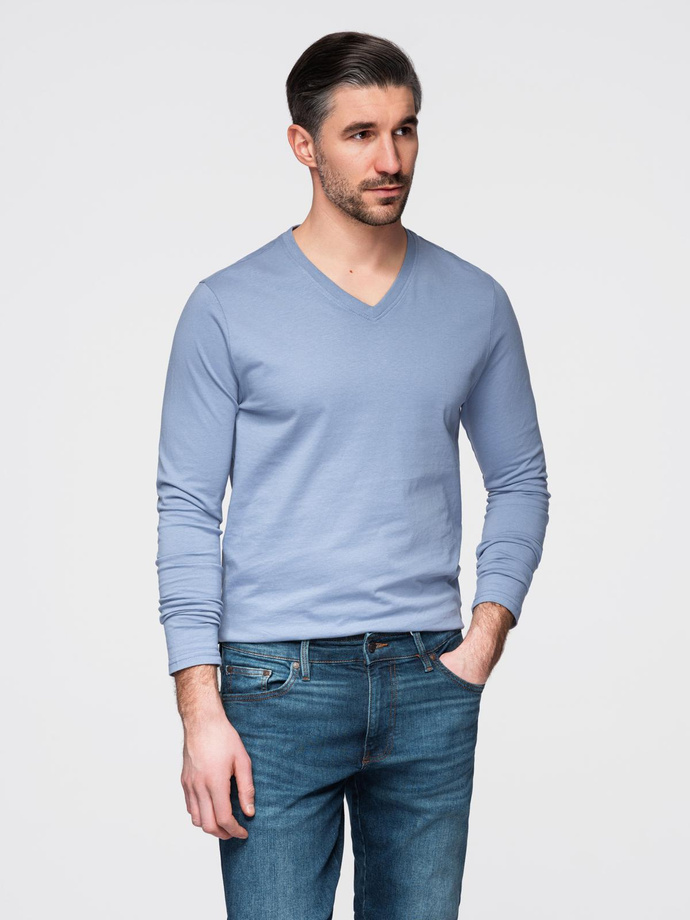 Men's unprinted longsleeve with a crew neckline - blue denim V9 OM-LSBL-0108 