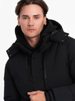 Men's winter jacket with detachable hood and cargo pockets - black V3 OM-JAHP-0152