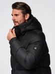 Men's quilted jacket with high zipped hood - black V1 OM-JAHP-0238