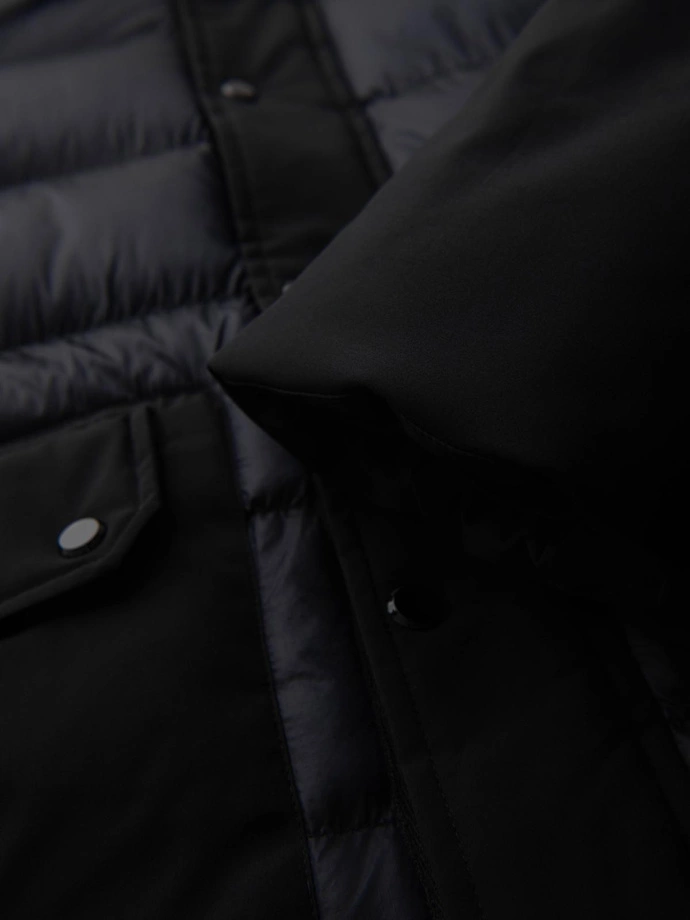 Pánská dlouhá prošívaná bunda s velkými kapsami - černá V1 OM-JALJ-0308