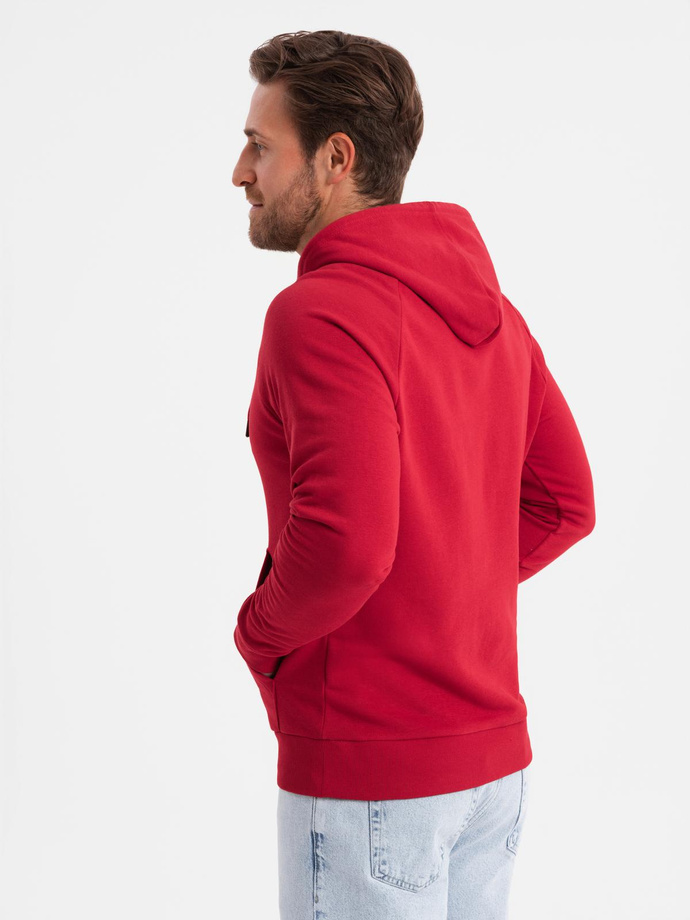 Men's printed kangaroo sweatshirt - red V2 OM-SSPS-0151