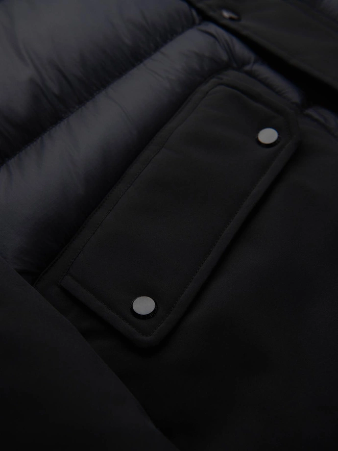 Pánská dlouhá prošívaná bunda s velkými kapsami - černá V1 OM-JALJ-0308