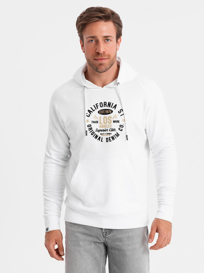 Men's printed kangaroo sweatshirt - white V1 OM-SSPS-0151