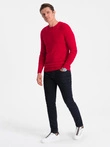 Classic men's sweater with round neckline - red V5 OM-SWBS-0106