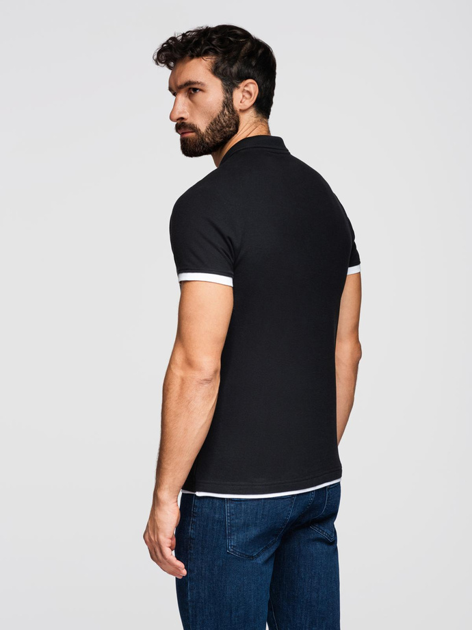Tricou polo bărbătesc din bumbac cu ornamente contrastante - negru V8 OM-POSS-0113
