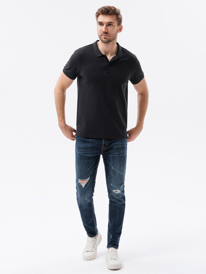 Tricou polo bărbătesc din tricot piqué - negru V1 S1374