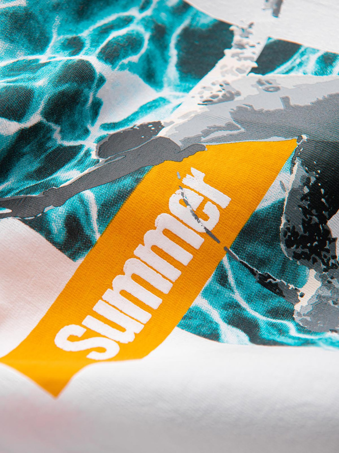 Summer Vibe maiou bărbătesc din bumbac imprimat - alb V2 OM-TSTT-0191