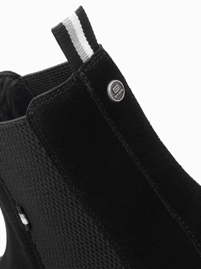 Pantofi bărbătești de top din piele de căprioară - negru V1 OM-FOBO-0173