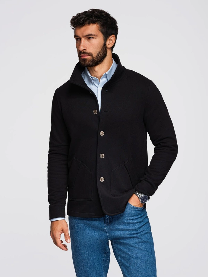 Washed men's sweatshirt with decorative stitching at the neckline - navy blue V4 OM-SSDS-0131