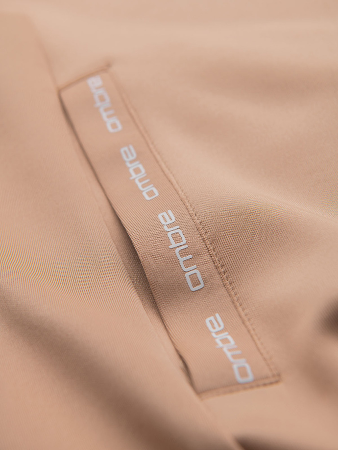 Unzipped men's hooded sweatshirt with piping - beige V4 OM-SSZP-0210