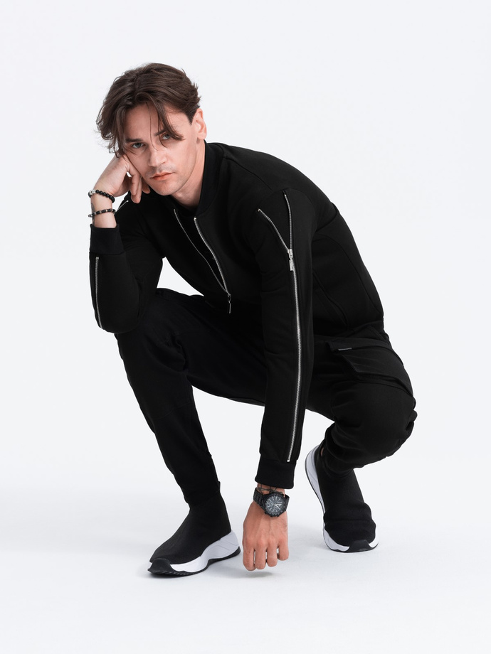 Pánská bunda bomber s ozdobnými zipy na rukávech AMSTERDAM - černá B1367