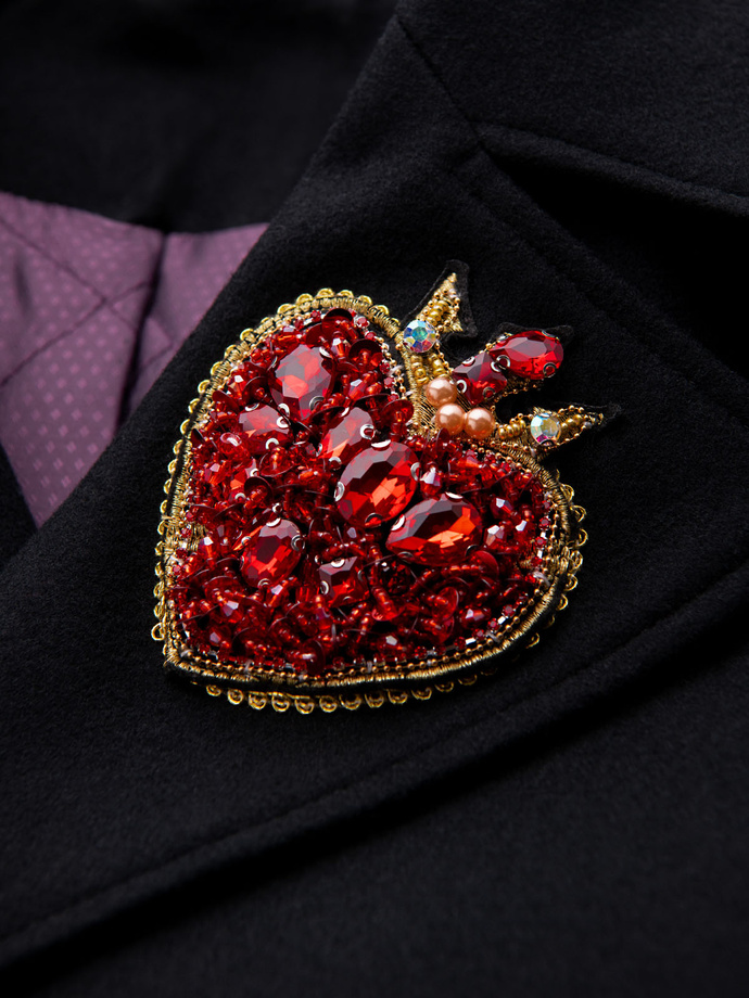 Pánský dvouřadový vlněný kabát s ozdobnými aplikacemi - černý V1 OM-COWC-0147