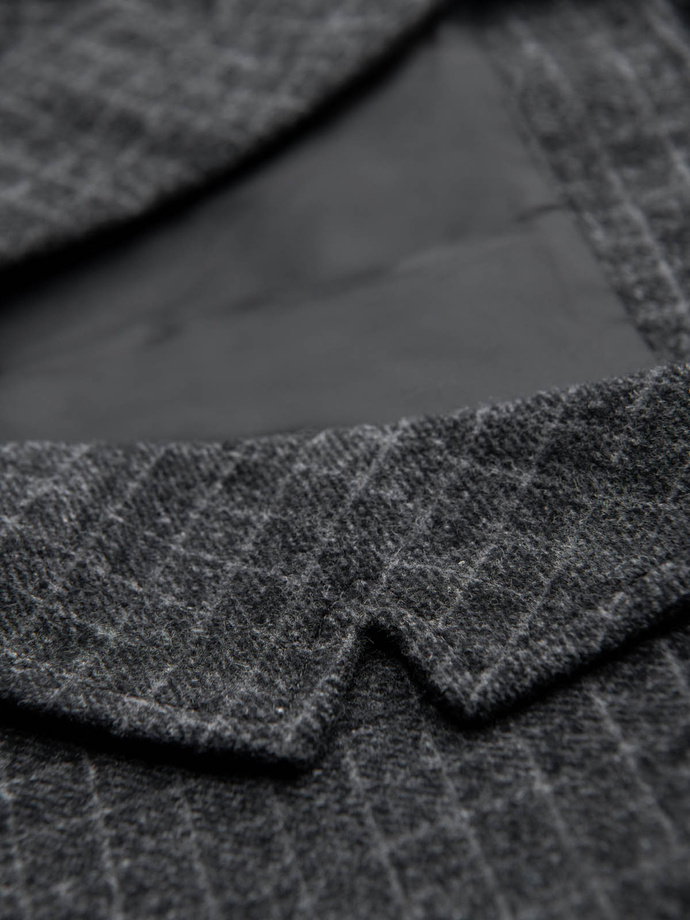 Jilet bărbătesc din amestec de lână cu revere în carouri - grafit V1 OM-BLZV-0110